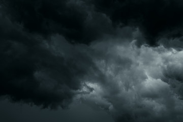 Stormy rain clouds background. Dark sky. Scenic weather changes.