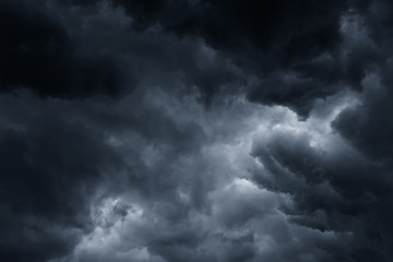 Stormy rain clouds background. Dark sky. Scenic weather changes.