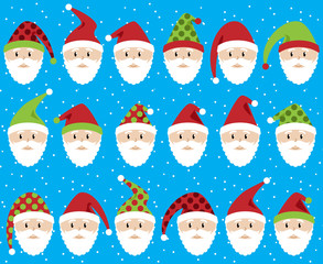 Vector Set of Cute Santa Claus Faces or Heads