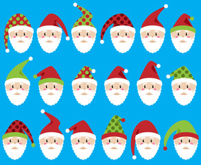 Vector Set of Cute Santa Claus Faces or Heads