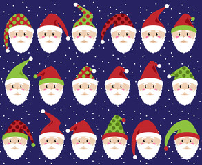 Vector Set of Cute Santa Claus Faces or Heads