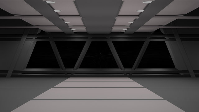 Fototapeta Sci-Fi corridor interior design.3D rendering