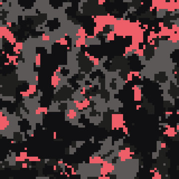 Seamless black and pink pixel digital fashion camo pattern vector