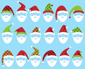 Vector Set of Cute Santa Claus Faces or Heads