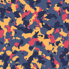 Seamless fashion dark blue and yellow with red spots camouflage pattern vector