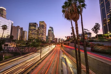 Acrylic prints Highway at night Downtown Los Angeles at night with light trails