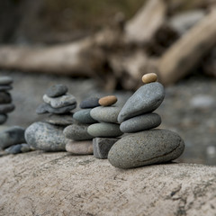 Fototapeta na wymiar Close-up of stacks of stones, Deception Pass State Park, Oak Har