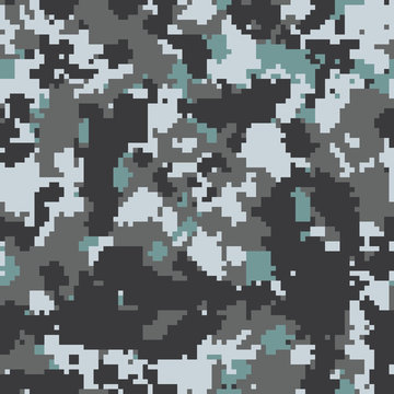 Seamless digital pixel fashion cold blue palette camouflage pattern vector