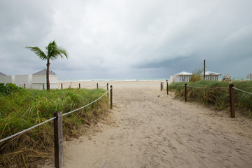 Hurricane Matthew and tropical storm. Miami Beach, South Beach, Florida. Incline weather, rain and...