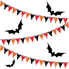 Vector illustration. Horror Halloween festival flags and black bats on white.