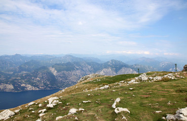 Fototapeta na wymiar Beautiful Lake Garda in Italy from the top of Monte Baldo accessed from Malcesine