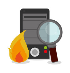 Lupe and flame icon. Security data and cyber system theme. Colorful design. Vector illustration