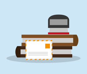 Seal mail and books icon. Office supplies and objects theme. Colorful design. Vector illustration
