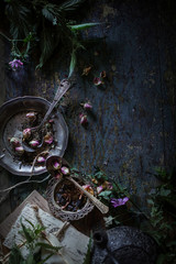 Dried Roses, Spices and Green Tea for Brewing