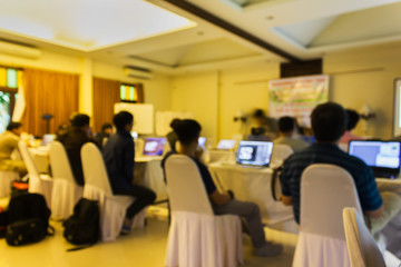 Blurred background of people meeting or workshop in meeting room