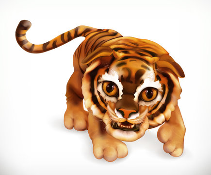 Tiger cub. Funny animal. 3d vector icon