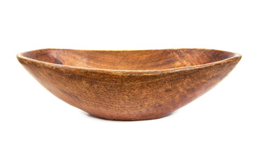 Wooden bowl in ellipse style isolated on white background.Wooden