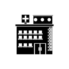 Hospital building icon. Medical and health care theme. Isolated and silhouette design. Vector illustration