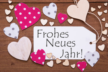 Label, Pink Hearts, Frohes Neues Jahr Means Happy New Year