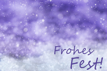 Purple Background, Snow, Snowflakes, Frohes Fest Means Merry Christmas