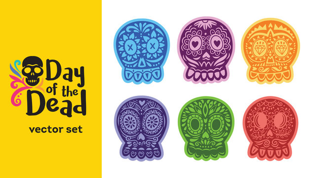 Mexican sugar skull. Dia de los Muertos set. Vector illustration