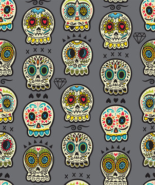 Mexican day of the dead. Colorful skull cute pattern