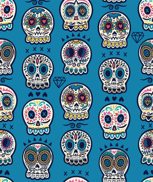 Mexican day of the dead. Colorful skull cute pattern