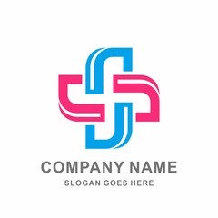 Medical Pharmacy Geometric Cross Vector Logo Design Template 
