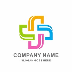 Medical Pharmacy Geometric Colorful Cross Vector Logo Design Template 
