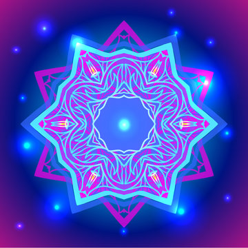 Neon Mandala sacred geometry symbol