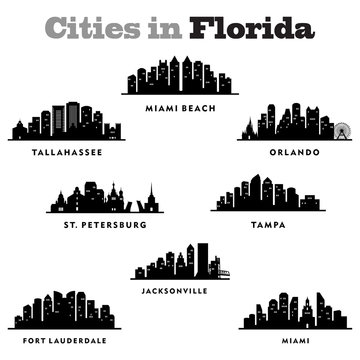 City Skyline Cityscape of Cities in Florida State - Silhouette