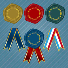 Different color Wax Seals with Laurel Wreath Collection and different collection of ribbon