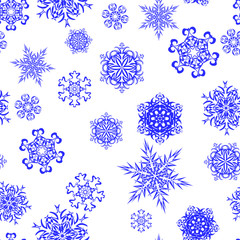 Merry winter background from beautiful snowflakes. Seamless pattern. Vector illustration