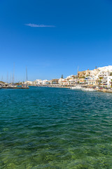 Naxos town, Greece. Panoramic view of the port full of sailing b