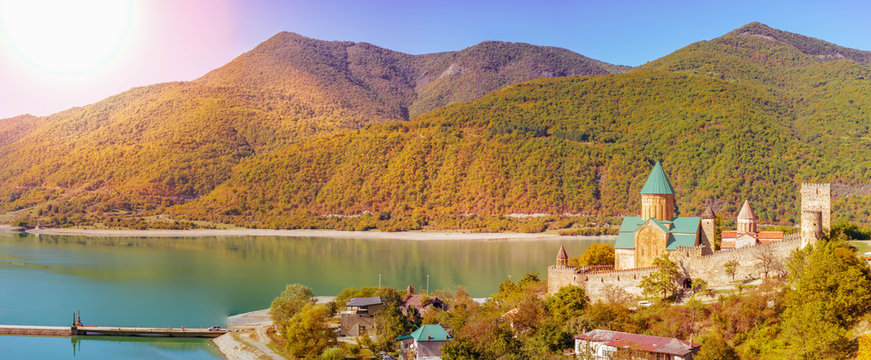 autumn ananuri ancient church castle in georgia