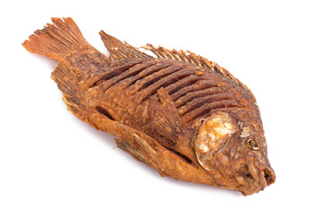 Deep Fried Tilapia Fish with salt on white background