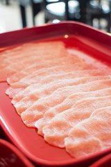 Raw sliced pork preparing for homemade sukiyaki