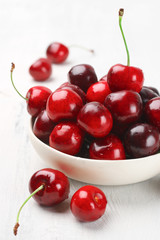 Cherries in white bowl