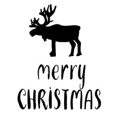Merry Christmas - lettering calligraphy phrase with a deer, Gree