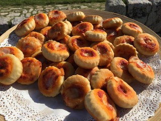 Little pizzas with tomato and mozzarella cheese