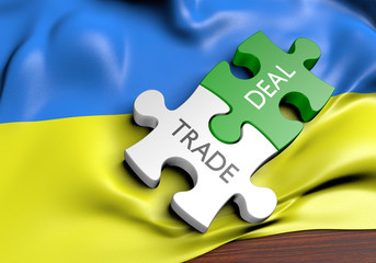 Ukraine trade deals and international commerce concept, 3D rendering