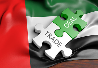 United Arab Emirates trade deals and international commerce concept, 3D rendering