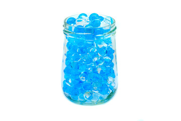 Polymer gel. Gel balls. balls of blue and transparent hydrogel,