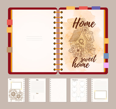 Flat design opened notepad. Sketchbook, diary mockup.