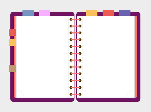 Flat design opened notepad. Sketchbook, diary mockup.