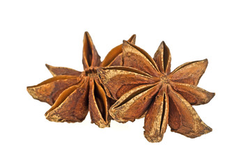Star anise spice fruits and seeds isolated on white background,