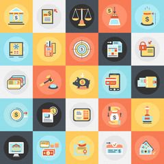 Flat icons pack of banking and financial
