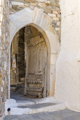 Traditional narrow street in Chora town, Naxos Island, Cyclades,