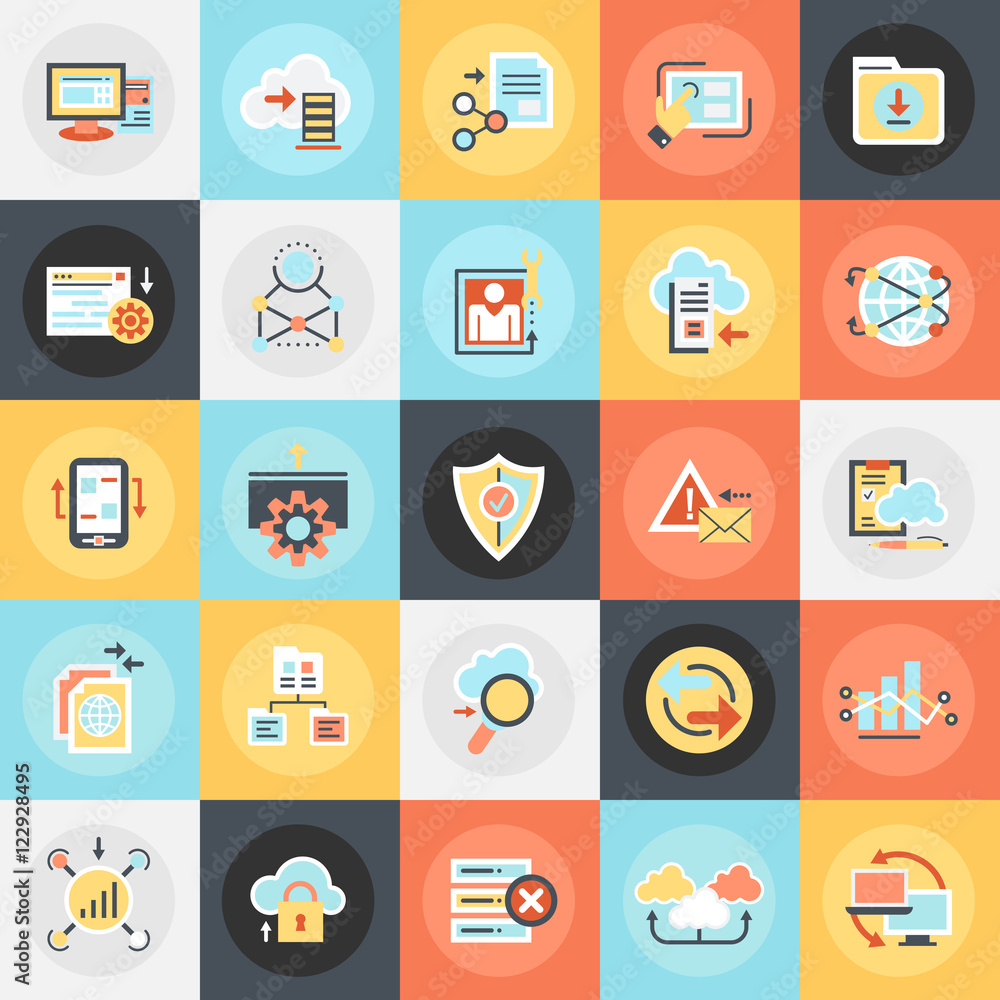 Poster flat icons pack of cloud data technology