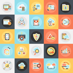 Flat icons pack of cloud data technology